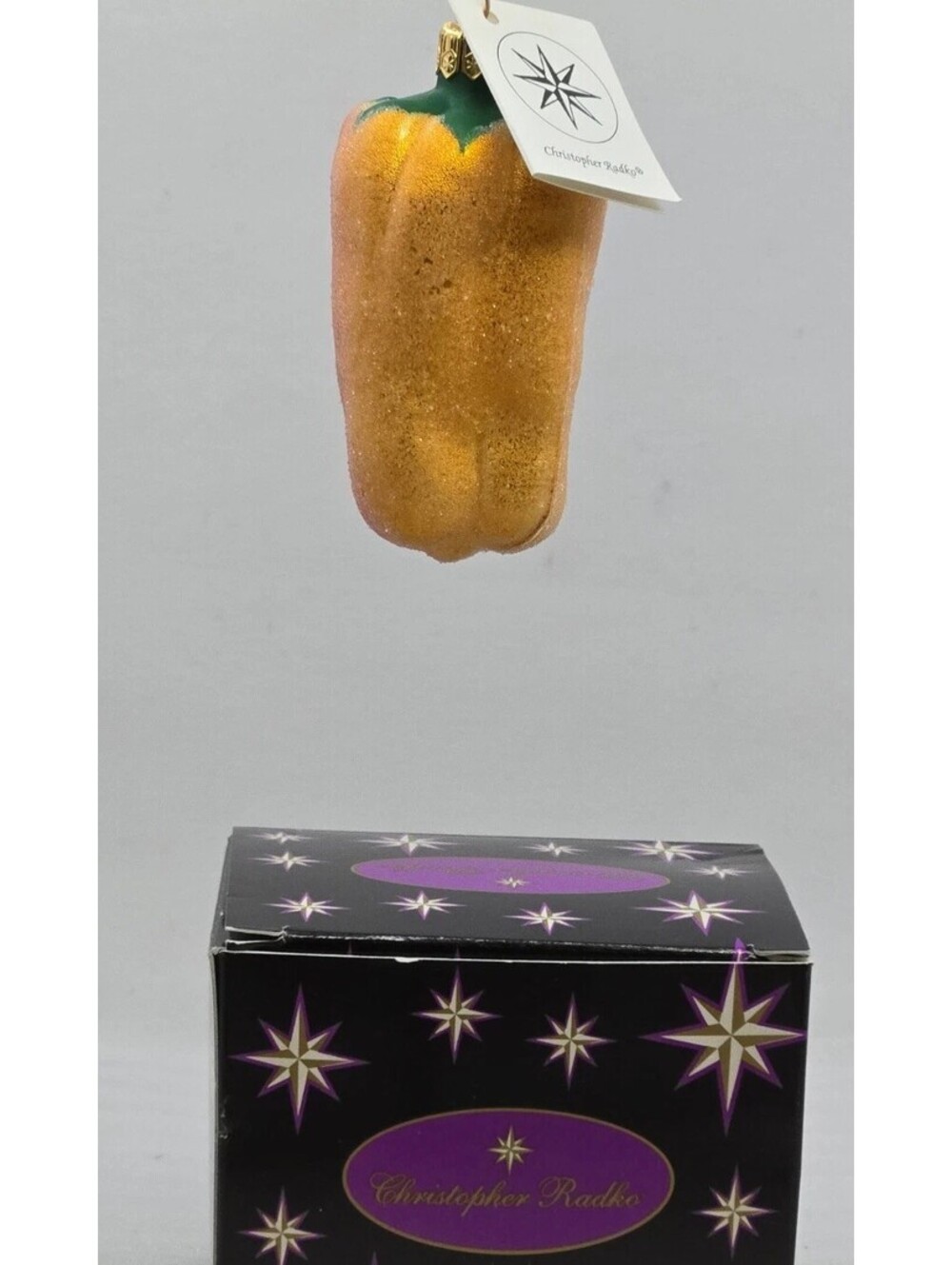 Christopher Radko 2000 Yellow Bell Pepper Glass Ornament "Pepper's Frost"Box Tag